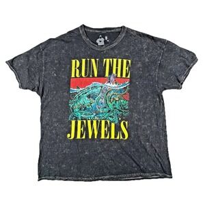 Run The Jewels Acid Wash Short Sleeve Graphic Shirt Men's 2XL Punk Rock Grunge
